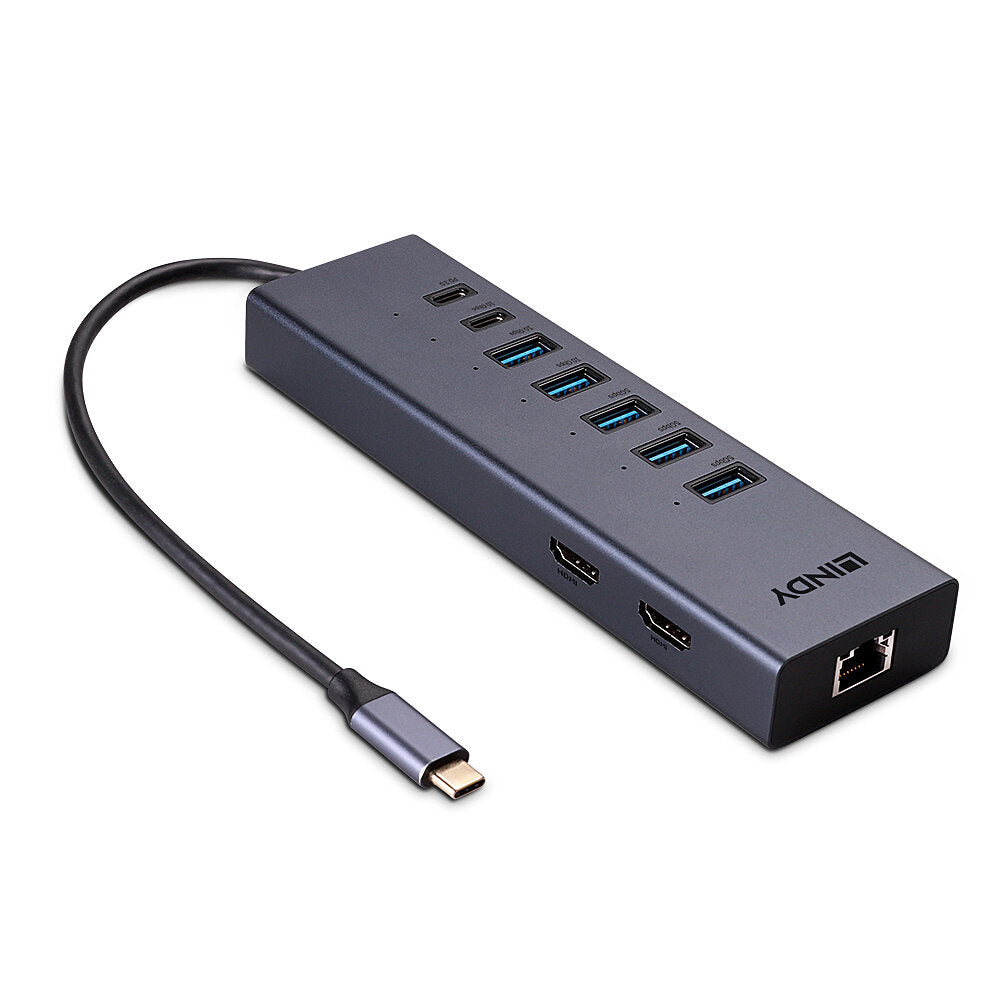 Lindy 43373 laptop-dockingstation & portreplikator Kabelgebunden USB 3.2 Gen 2 (3.1 Gen 2) Type-C Grau