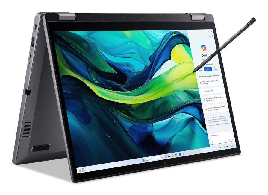 Acer Aspire Spin 14 ASP14-52MTN Intel Core Ultra 7 155U Laptop 35,6 cm (14") Touchscreen WUXGA 32 GB LPDDR5x-SDRAM 1 TB SSD Wi-Fi 6E (802.11ax) Windows 11 Home Deutsch Grau