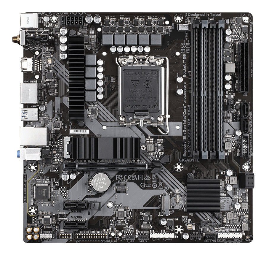 GIGABYTE B760M DS3H AX DDR4 Motherboard - Unterstützt Intel Core 14. Generation CPUs, 6+2+1 Phasen Digital VRM, bis zu 5333MHz DDR4 (OC), 2xPCIe 4.0 M.2, Wi-Fi 6E, 2.5GbE LAN, USB 3.2 Gen2