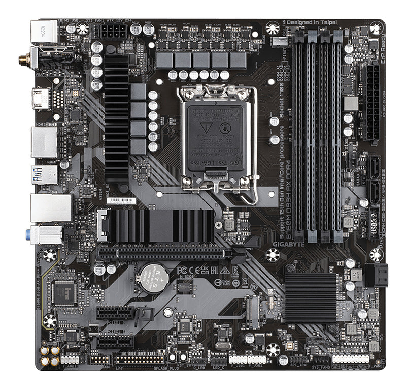 GIGABYTE B760M DS3H AX DDR4 Motherboard - Unterstützt Intel Core 14. Generation CPUs, 6+2+1 Phasen Digital VRM, bis zu 5333MHz DDR4 (OC), 2xPCIe 4.0 M.2, Wi-Fi 6E, 2.5GbE LAN, USB 3.2 Gen2