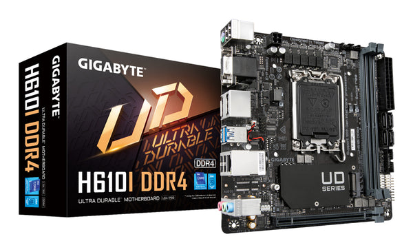 GIGABYTE H610I DDR4 Mainboard - Unterstützt Intel Core Prozessoren 14th CPUs, 4+1+1 Hybrid Digital VRM, up to 3200MHz DDR4, 1xPCIe 3.0 M.2, GbE LAN, USB 3.2 Gen 1