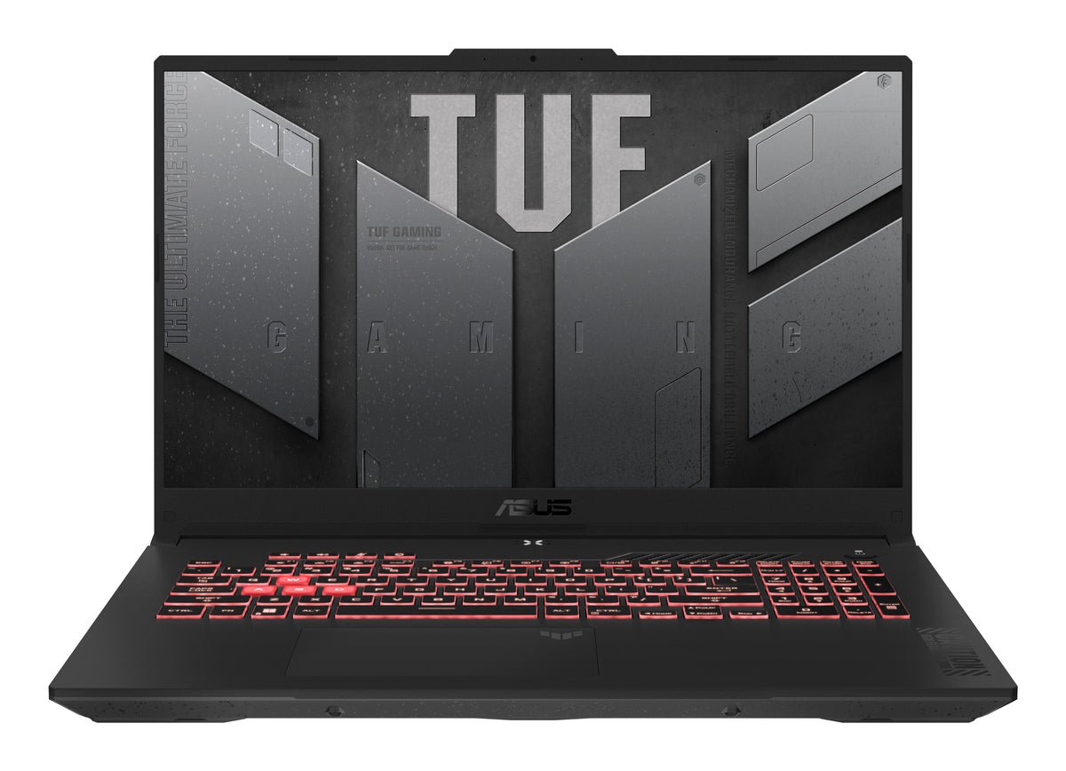 ASUS TUF Gaming A17 TUF707NUQ-DICHX146W AMD Ryzen™ 7 170 Laptop 43,9 cm (17.3") Full HD 16 GB DDR5-SDRAM 512 GB SSD NVIDIA GeForce RTX 4050 Wi-Fi 6 (802.11ax) Windows 11 Home Schwarz, Grau