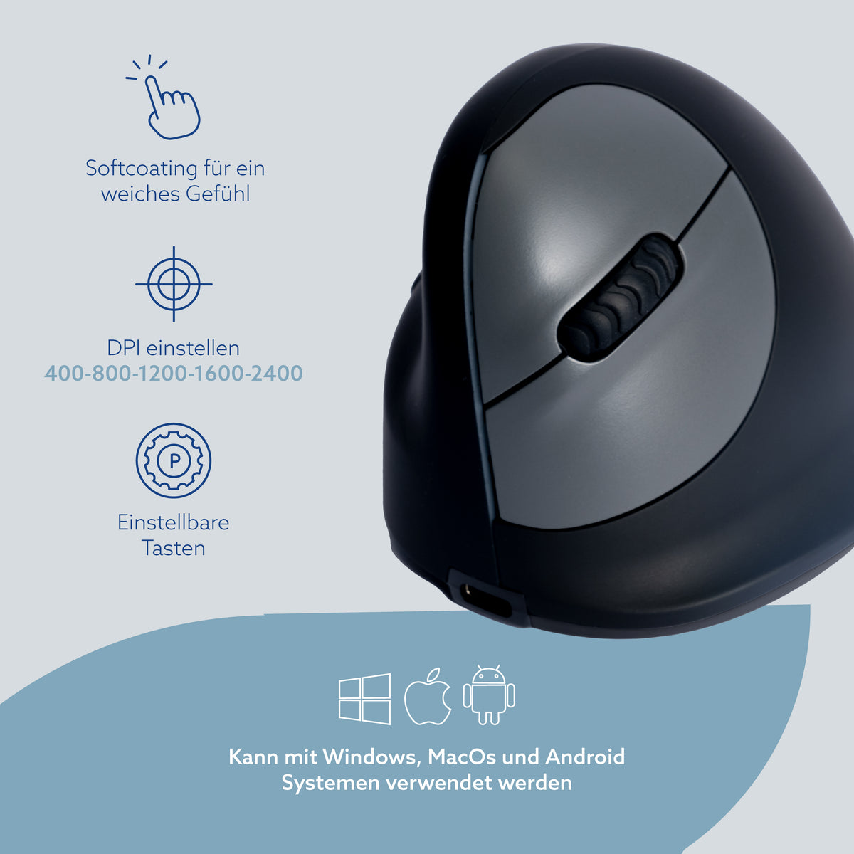 R-Go Tools Ergonomische Maus R-Go HE Break mit Pausensoftware, medium (Handlänge 165-185mm), Linkshänder, bluetooth, schwarz