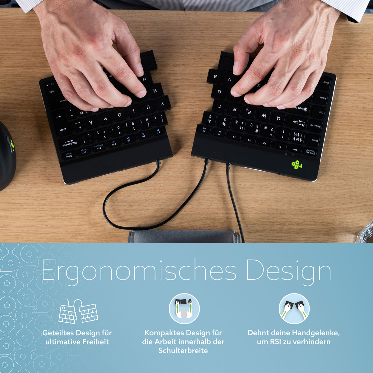 R-Go Tools Ergonomische Tastatur R-Go Split Break v2 mit Pausensoftware, geteilte Tastatur, QWERTY (IT), verkabelt, schwarz