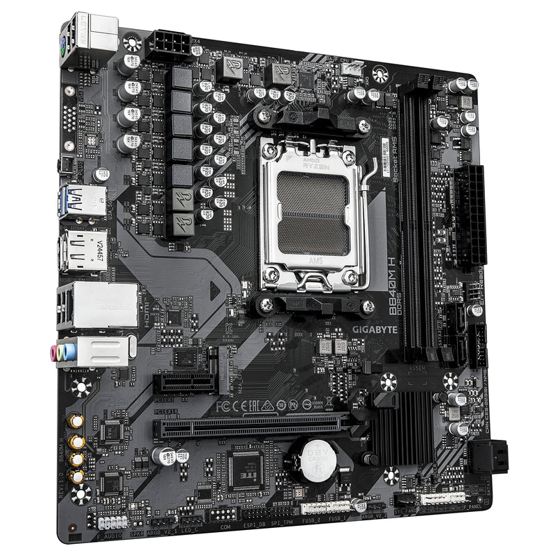 GIGABYTE B840M H Mainboard - AMD Ryzen 9000 CPUs, 5+2+2 Phasen VRM, bis zu 7200MHz DDR5 (O.C), 1xPCIe 4.0 M.2, 1GbE LAN, USB 3.2 Gen 1