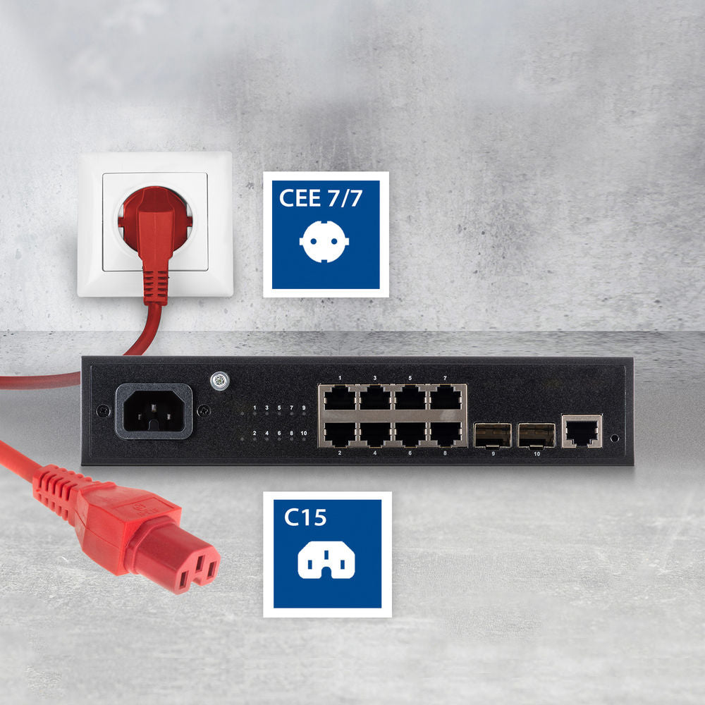 ACT Stromkabel Netzstecker CEE 7/7 Stecker (abgewinkelt) - C15 rot 1.5 m