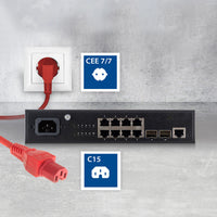 ACT Stromkabel Netzstecker CEE 7/7 Stecker (abgewinkelt) - C15 rot 1.5 m