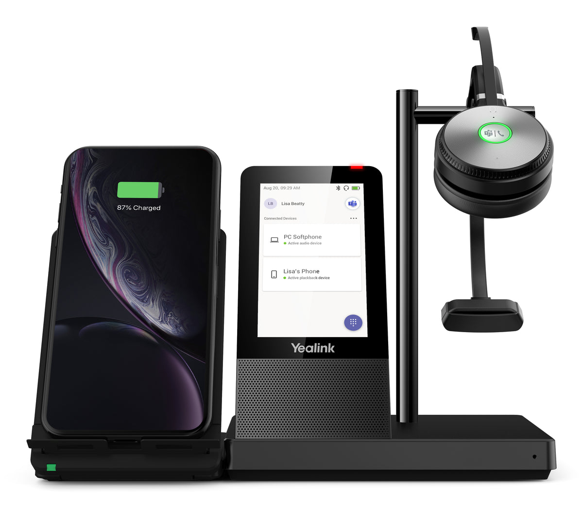 Yealink WH66 Mono Teams Persönliches Audio-Konferenzsystem Kabellos Kopfband Büro/Callcenter USB Typ-A Bluetooth Ladestation Schwarz