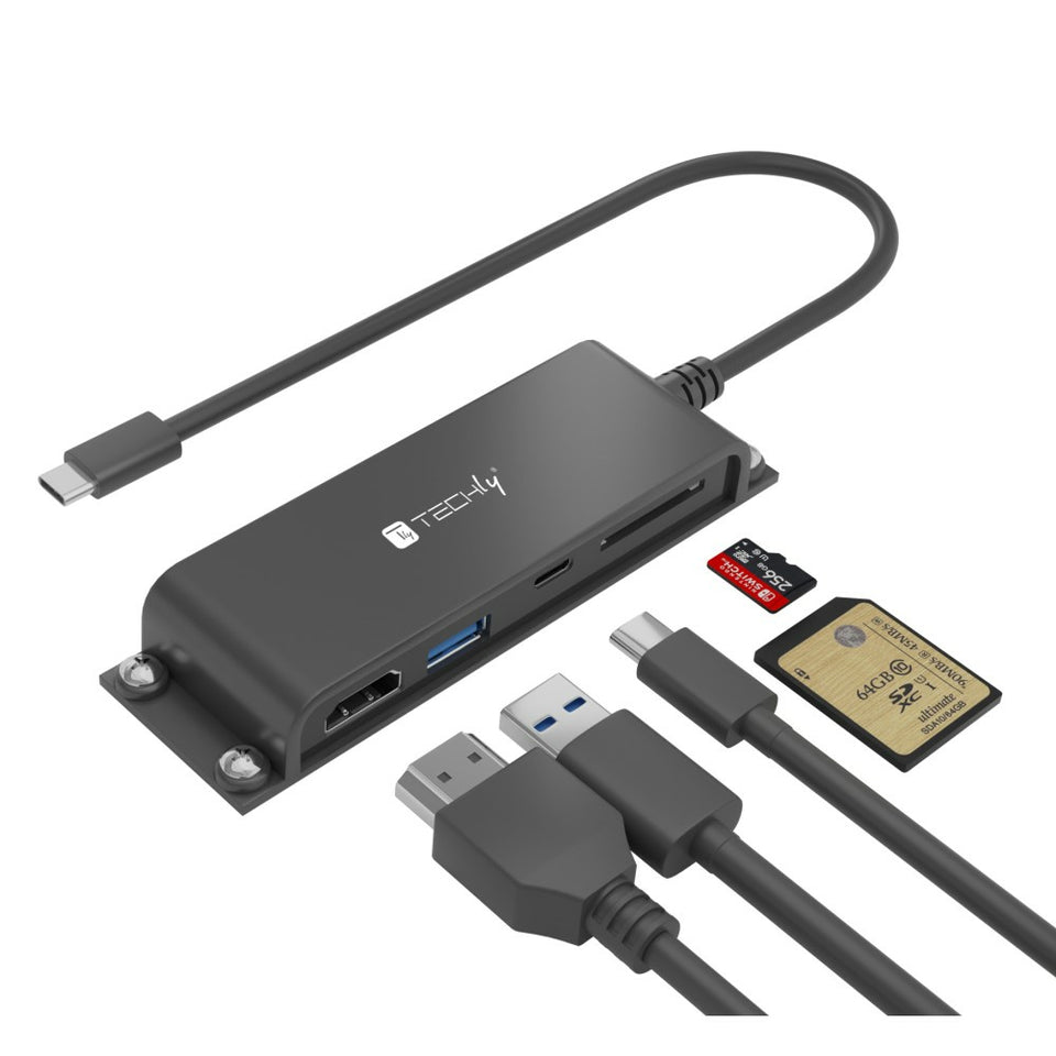 Techly IADAP-USBC-935 station d'accueil pour ordinateur portable & réplicateur de ports Filaire USB 3.2 Gen 1 (3.1 Gen 1) Type-C Noir