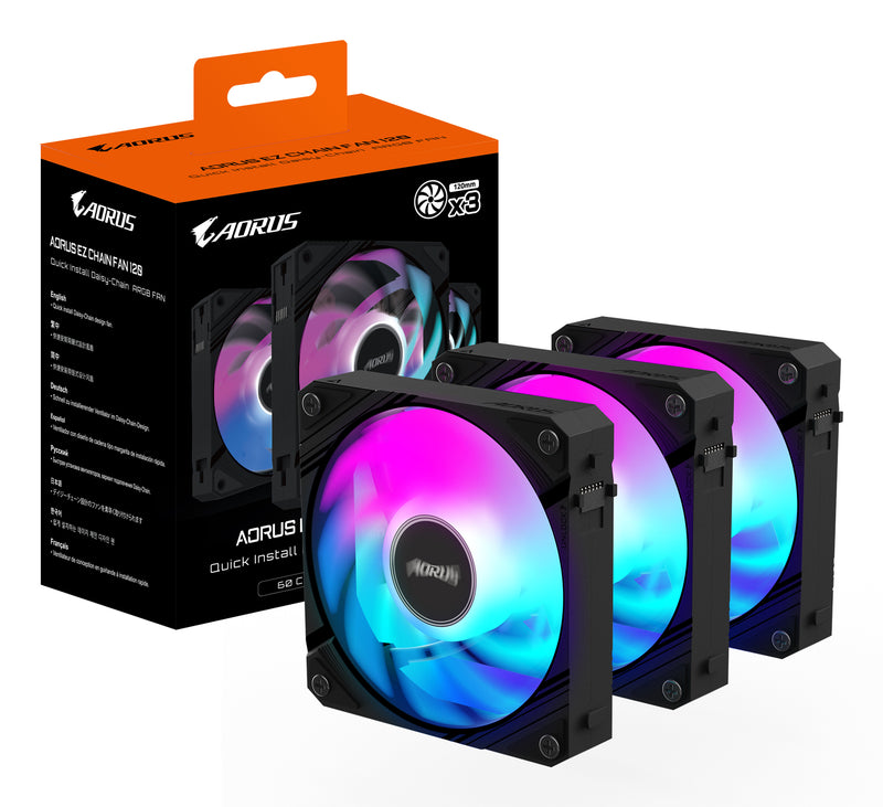 GIGABYTE AORUS EZ CHAIN FAN 120 (3-Pack) Hauptplatine Ventilator 12 cm Schwarz 3 Stück(e)