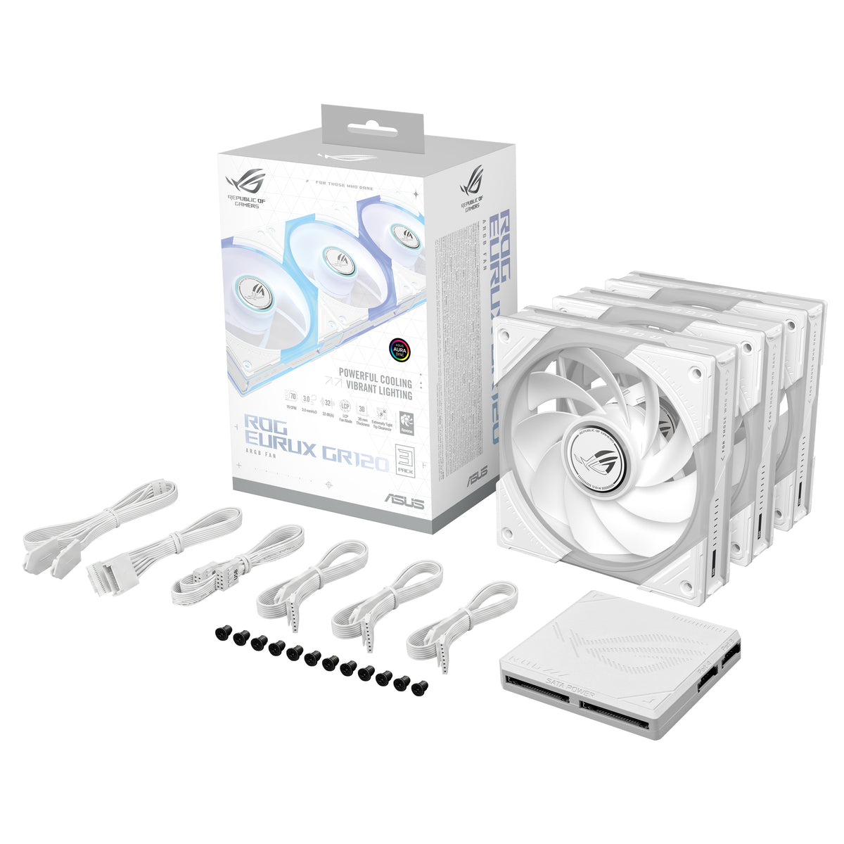ASUS ROG Eurux GR120 ARGB Reverse Fan White Edition - Triple Pack Computergehäuse Ventilator 12 cm Weiß 3 Stück(e)