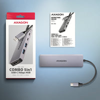 Axagon HMC-5H60 USB 5Gbps hub, 2x USB-A, 1x USB-C, HDMI 4k/60Hz, PD 100W, USB-C Kabel