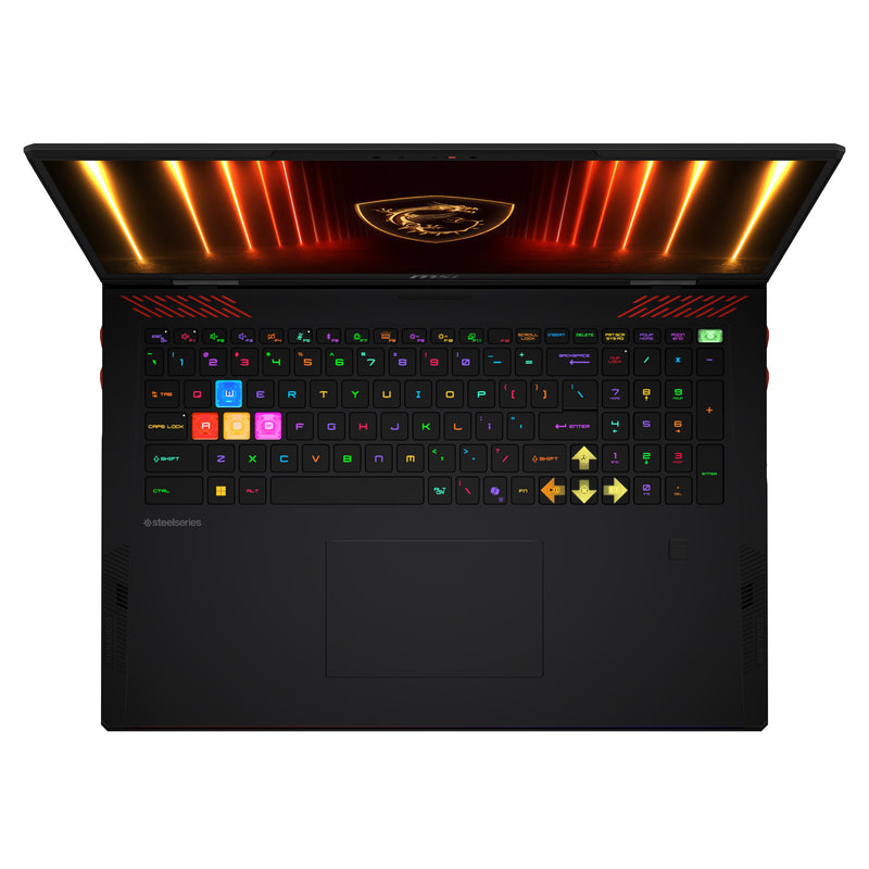 MSI Raider 18 HX AI A2XWJG NVIDIA GeForce Intel Core Ultra 9 285HX Laptop 45,7 cm (18") UHD+ 64 GB DDR5-SDRAM 4 TB SSD NVIDIA GeForce RTX 5090 Wi-Fi 7 (802.11be) Windows 11 Pro Schwarz