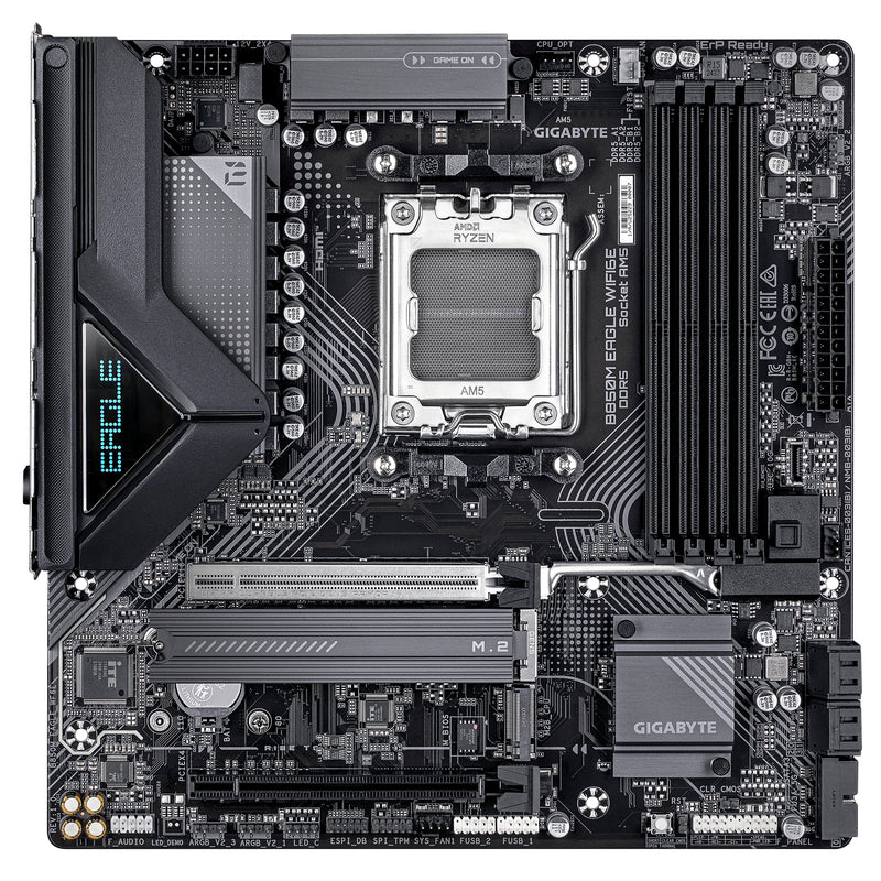 GIGABYTE B850M EAGLE WIFI6E Mainboard - AMD Ryzen 9000 Serie CPUs, 8+2+2 Phasen Digital-VRM, bis zu 8200MHz DDR5 (OC), 1xPCIe 5.0 + 1xPCIe 4.0 M.2, Wi-Fi 6E, 2.5GbE LAN, USB 3.2 Gen 2