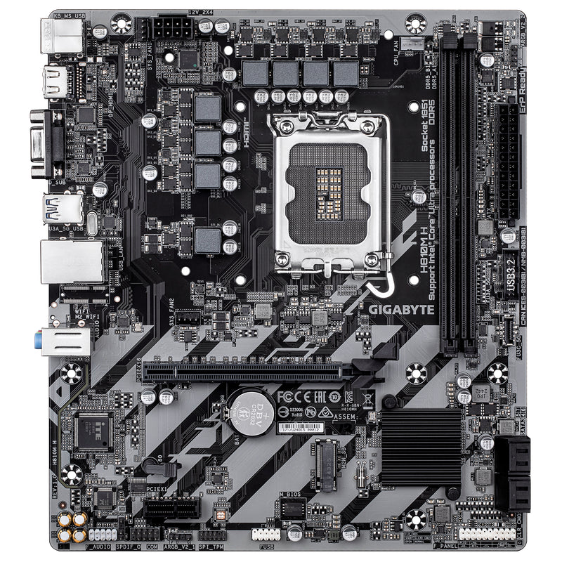 GIGABYTE H810M H Mainboard – Intel Core Ultra (Serie 2) CPUs, 4+1+2 Phasen VRM, bis zu 6400 MHz DDR5, 1xPCIe 4.0 M.2, 1GbE LAN, USB 3.2 Gen 1