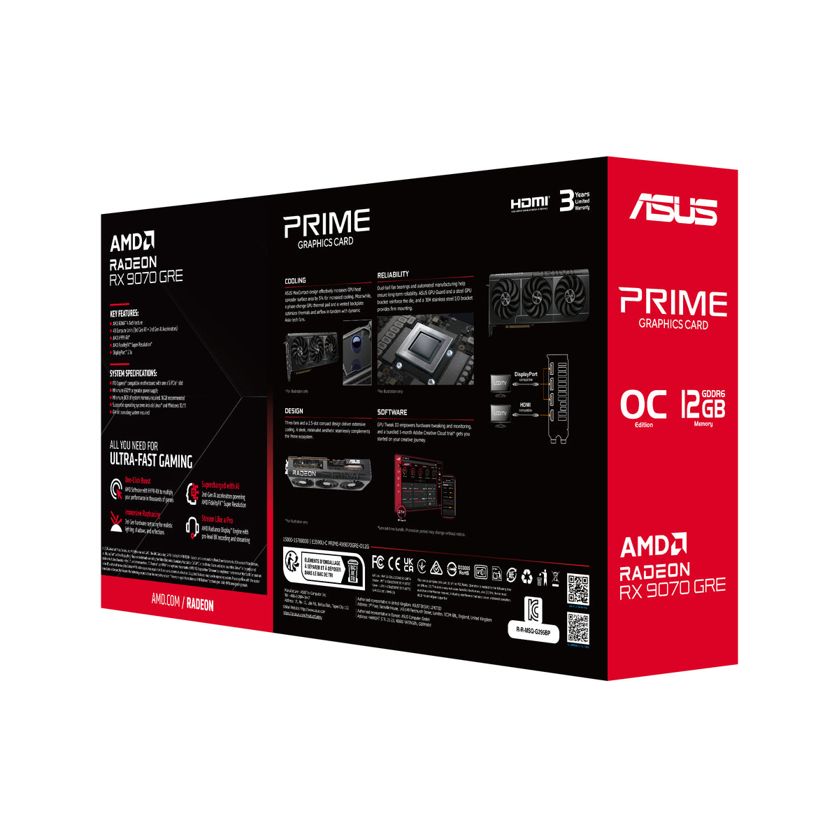 ASUS Prime -RX9070GRE-O12G AMD Radeon RX 9070 GRE 12 GB GDDR6