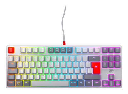 CHERRY K4V2 TKL Tastatur Gaming USB QWERTY Nordisch Grau, Hellgrau, Rot