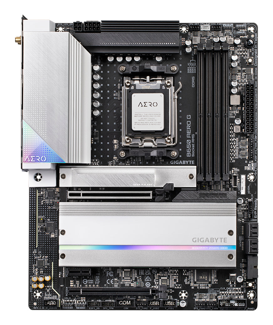 GIGABYTE B650 AERO G Mainboard - Unterstützt AMD Ryzen 9000er-Serie CPUs, bis zu 8000 MHz DDR5 (OC), 1xPCIe 5.0 + 2xPCIe 4.0 M.2, 2,5 GbE LAN, WIFI 6E, USB 3.2 Gen 2