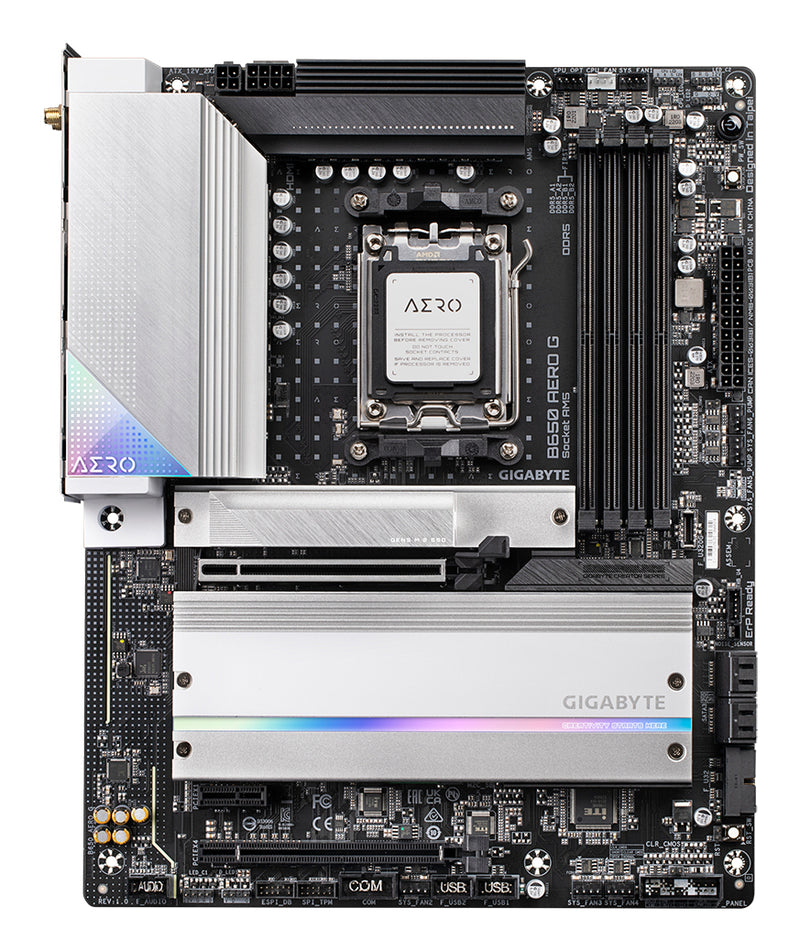 GIGABYTE B650 AERO G Mainboard - Unterstützt AMD Ryzen 9000er-Serie CPUs, bis zu 8000 MHz DDR5 (OC), 1xPCIe 5.0 + 2xPCIe 4.0 M.2, 2,5 GbE LAN, WIFI 6E, USB 3.2 Gen 2