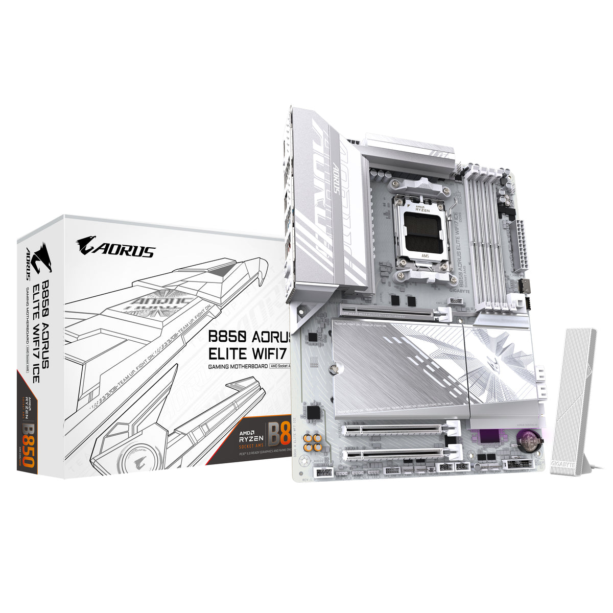 GIGABYTE B850 AORUS ELITE WIFI7 ICE Motherboard - AMD Ryzen 9000 Serie CPUs, 14+2+2 Phasen digitales VRM, bis zu 8200MHz DDR5 (OC), 1xPCIe 5.0 + 2xPCIe 4.0 M.2, 2,5 LAN, WIFI 7, USB 3.2 Gen 2x2