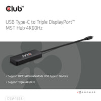 CLUB3D USB-C® to Triple DisplayPort™ MST Hub 4K60Hz