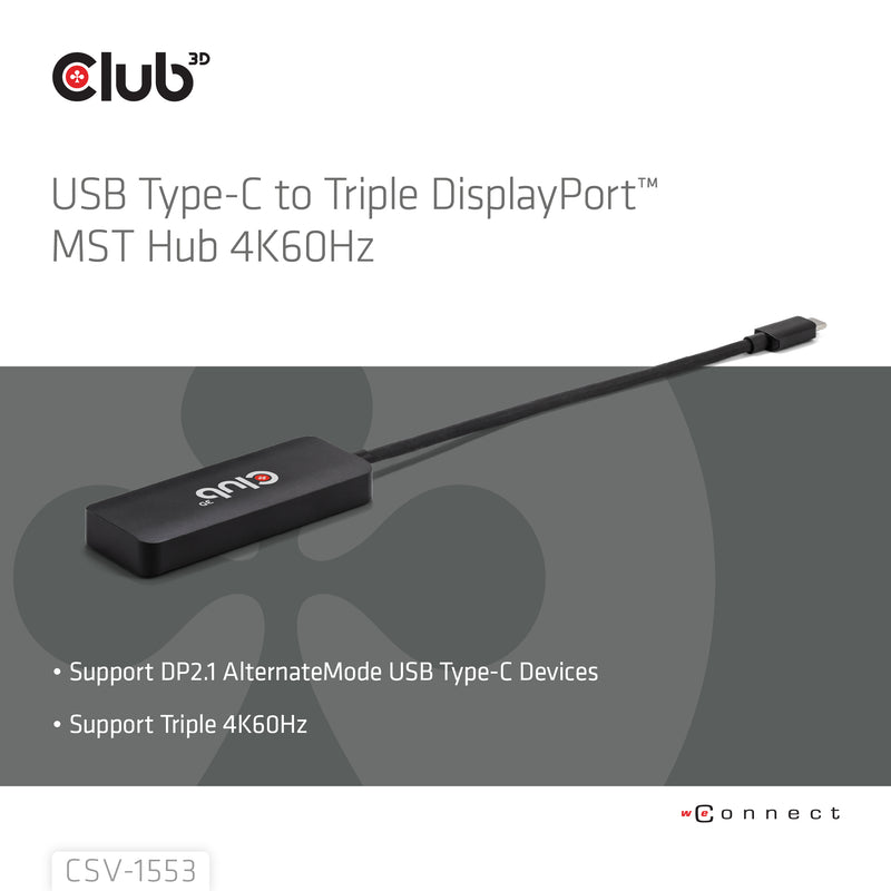 CLUB3D USB-C® to Triple DisplayPort™ MST Hub 4K60Hz