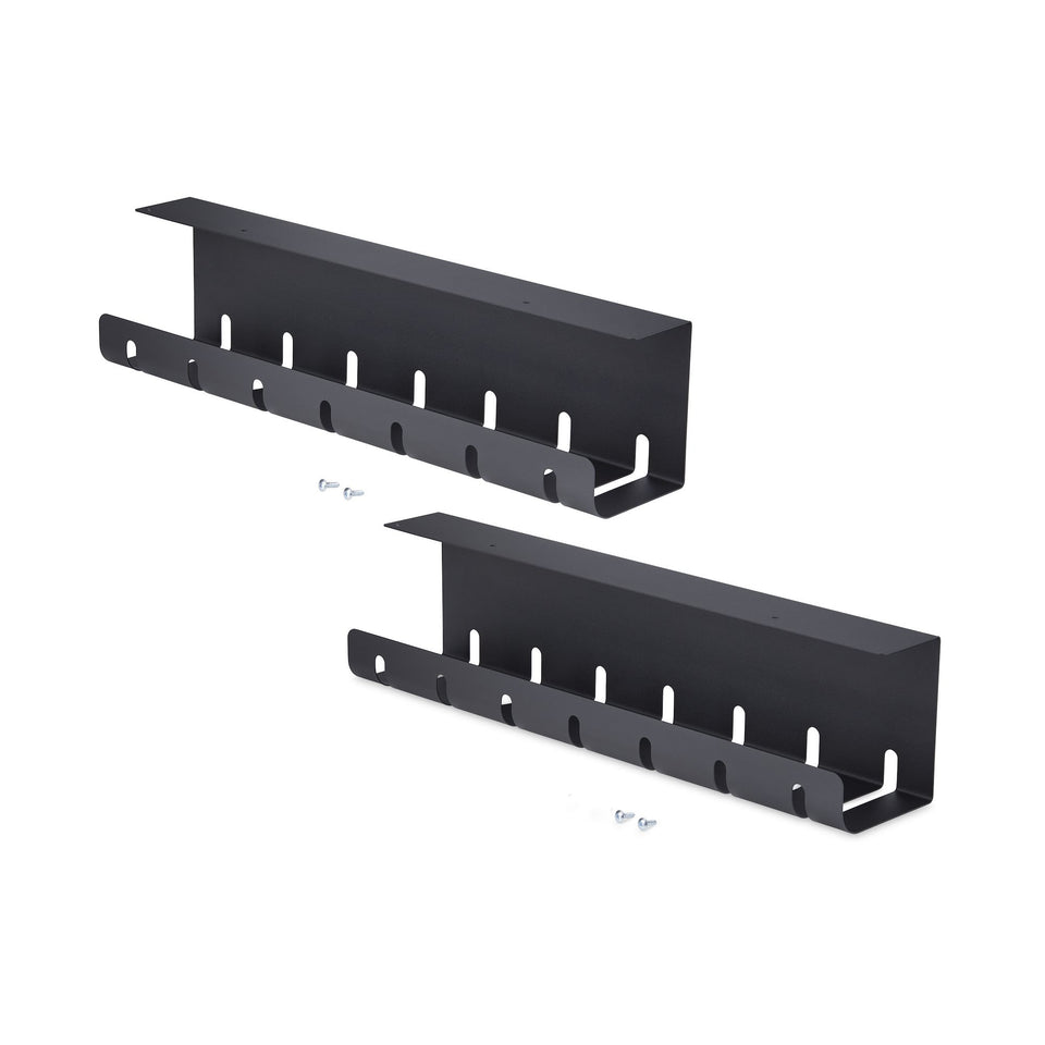 StarTech.com 2er-Pack Untertisch Kabelmanagement Tray, 106cm Gesamtlänge (53cm pro Ablage), Metall Schlitz Kabelorganizer, Schraubmontage, Steckdosenleisten Halterung, Schwarz, TAA-konform