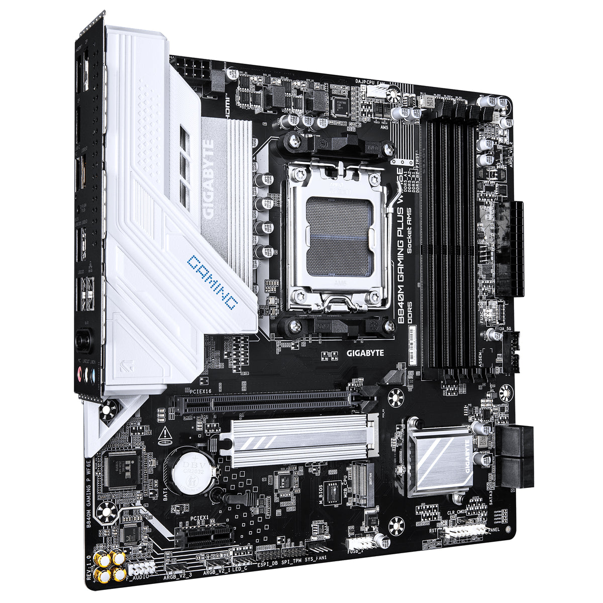 GIGABYTE B840M GAMING PLUS WIFI6E Mainboard – AMD Ryzen 9000 CPUs, 8+2+2-Phasen-VRM, bis zu 8200 MHz DDR5 (O.C.), 2× PCIe-4.0-M.2, Wi-Fi 6E, 1-GbE-LAN, USB 3.2 Gen 2