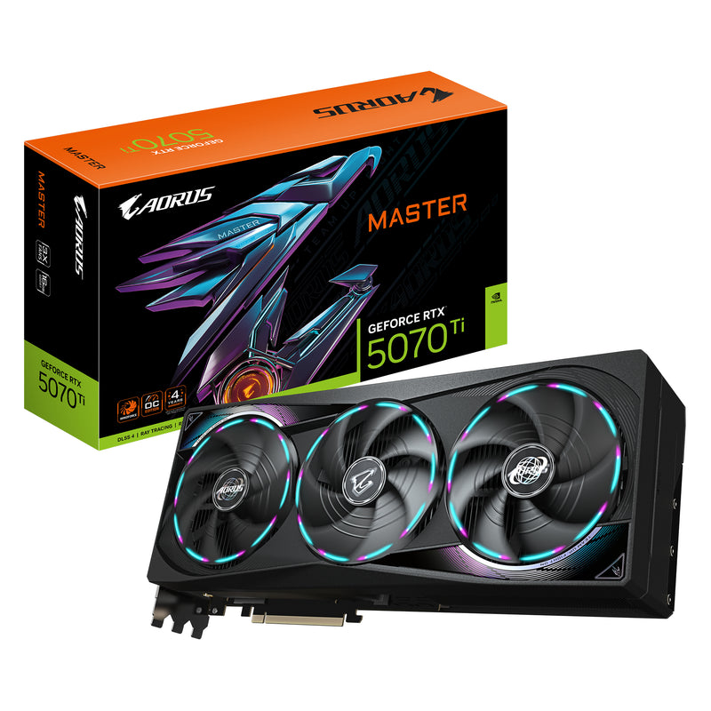 GIGABYTE AORUS GeForce RTX 5070 Ti MASTER 16G Grafikkarte - 16GB GDDR7, 256 Bit, PCI-E 5.0, 2670 MHz Core Clock, 3 x DP 2.1a, 1 x HDMI 2.1b, NVIDIA DLSS 4, GV-N507TAORUS M-16GD
