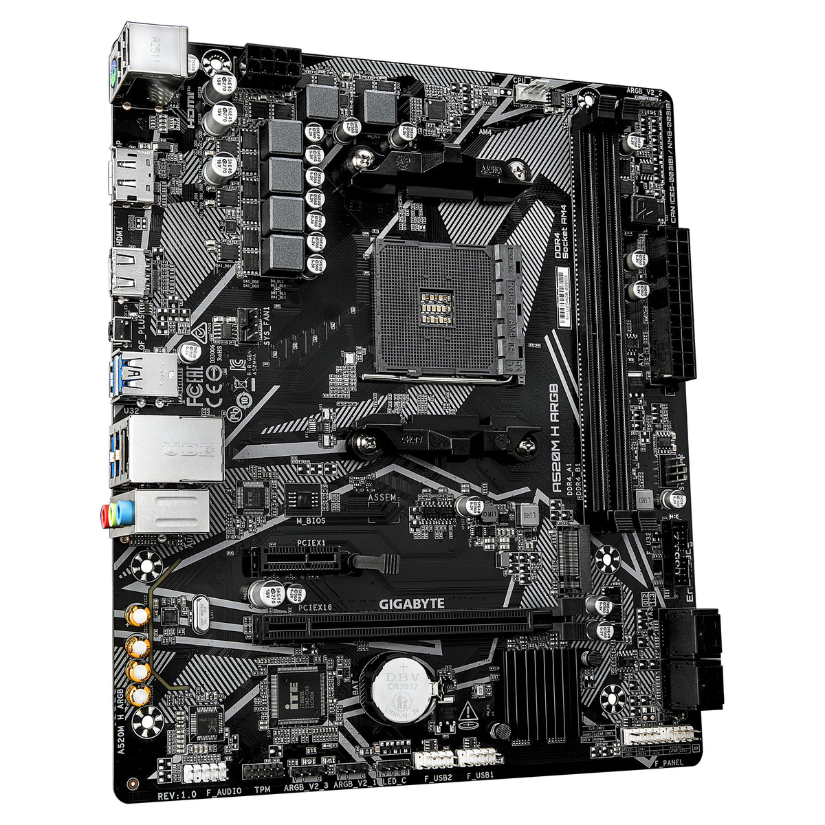 GIGABYTE A520M H ARGB Motherboard – Supports AMD Ryzen 5000 Processors, up to 5100 MHz DDR4 (OC), PCIe 3.0 x4 M.2, 1GbE LAN, USB 3.2 Gen 1
