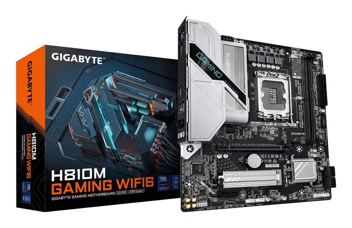 GIGABYTE H810M GAMING WIFI6 Mainboard – Intel Core Ultra (Serie 2) CPUs, 4+1+2 Phasen VRM, bis zu 6400 MHz DDR5, 1xPCIe 4.0 M.2, 2.5GbE LAN, WIFI 6, USB 3.2 Gen 1