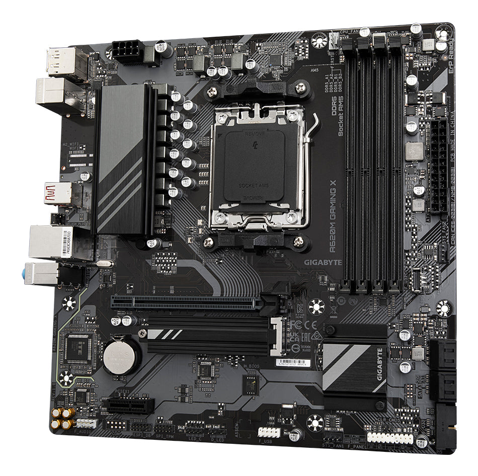 GIGABYTE A620M GAMING X Motherboard - Unterstützt AMD Ryzen 8000 CPUs, 8+2+1 Phasen Digital VRM, bis zu 8000MHz DDR5 (OC), 1xPCIe 4.0 M.2, GbE LAN, USB 3.2 Gen 2