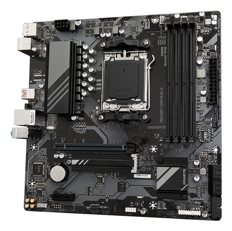 GIGABYTE A620M GAMING X Motherboard - Unterstützt AMD Ryzen 8000 CPUs, 8+2+1 Phasen Digital VRM, bis zu 8000MHz DDR5 (OC), 1xPCIe 4.0 M.2, GbE LAN, USB 3.2 Gen 2