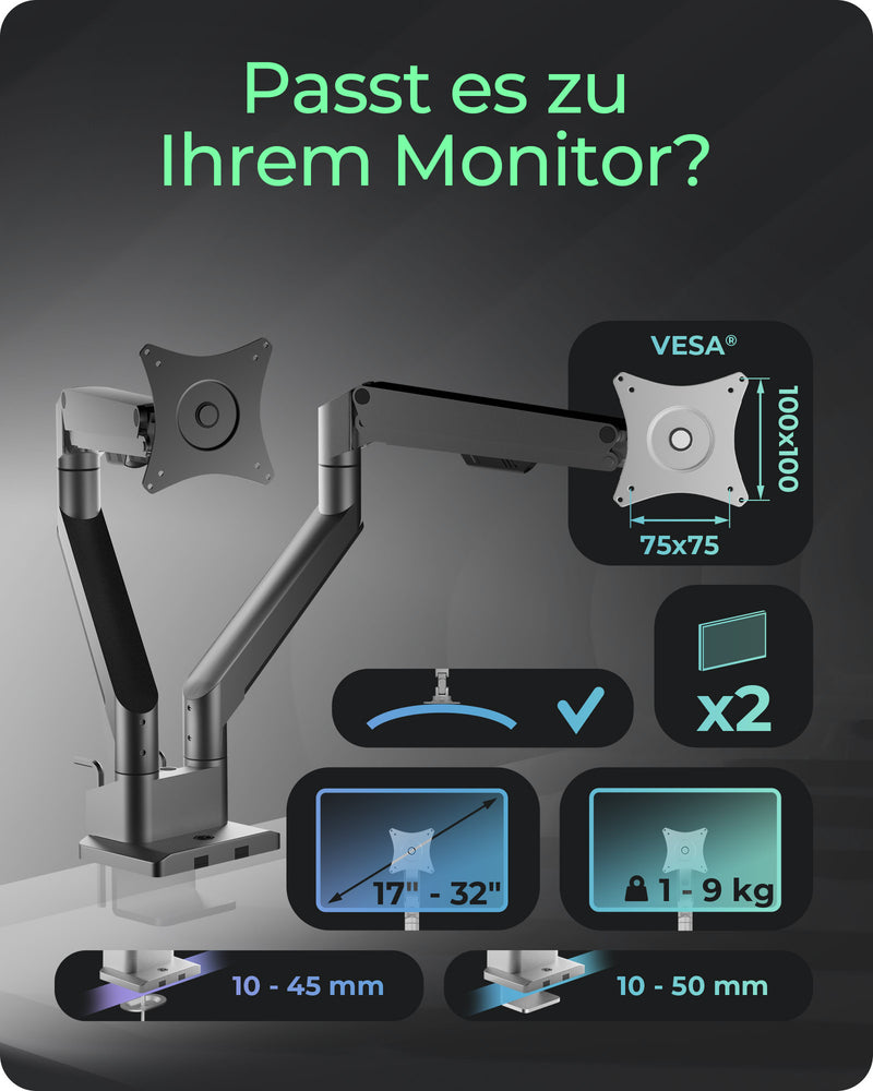 ICY BOX IB-MS524-T, Monitorständer mit Tischhalterung für zwei Monitore bis zu 32" (81 cm)