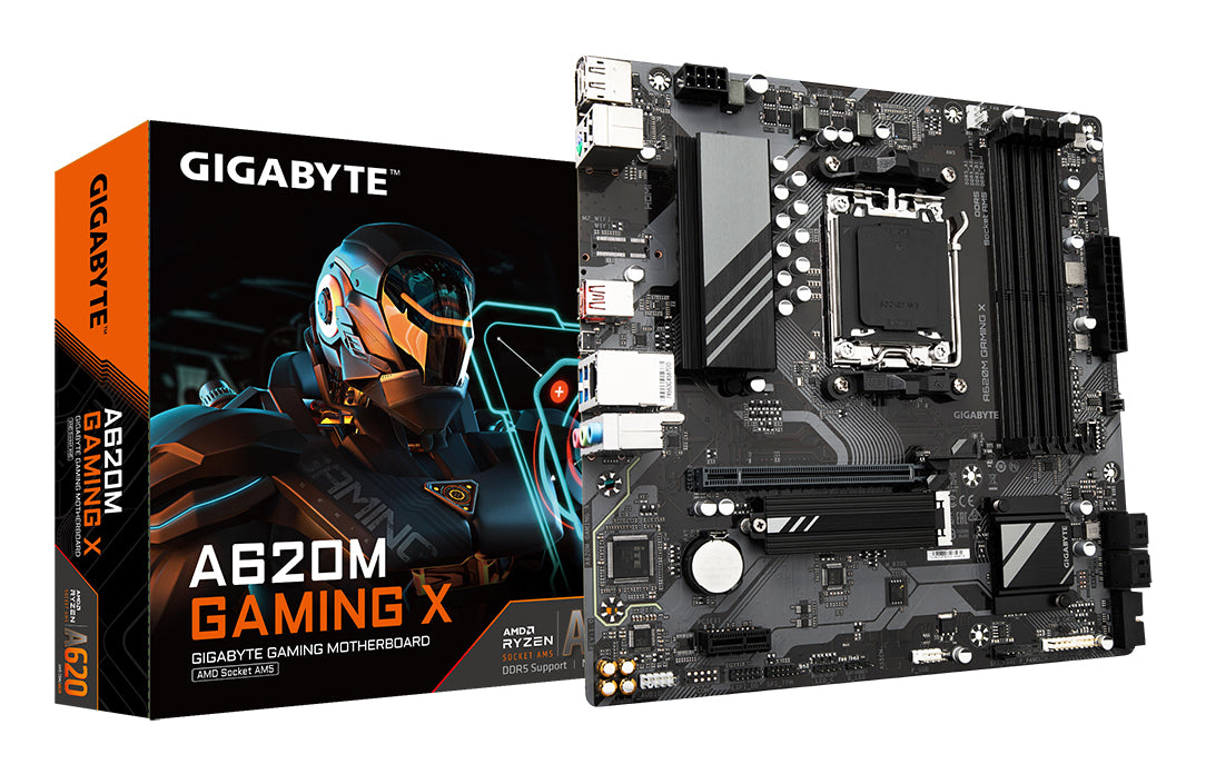 GIGABYTE A620M GAMING X Motherboard - Unterstützt AMD Ryzen 8000 CPUs, 8+2+1 Phasen Digital VRM, bis zu 8000MHz DDR5 (OC), 1xPCIe 4.0 M.2, GbE LAN, USB 3.2 Gen 2