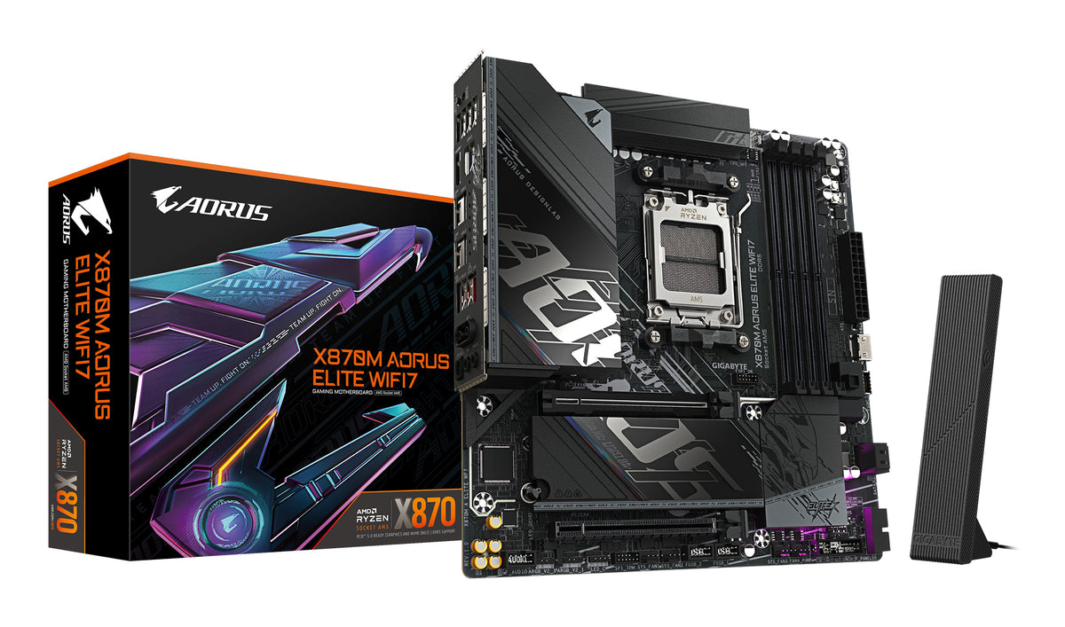 GIGABYTE X870M AORUS ELITE WIFI7 Mainboard – Unterstützt AMD Ryzen 9000 CPUs, digitale 14+2+2 Phasen VRM, bis zu 8200 MHz DDR5 (OC), 1 x PCIe 5.0 + 1 x PCIe 4.0, Wi-Fi 7, 2.5 GbE LAN, USB 4