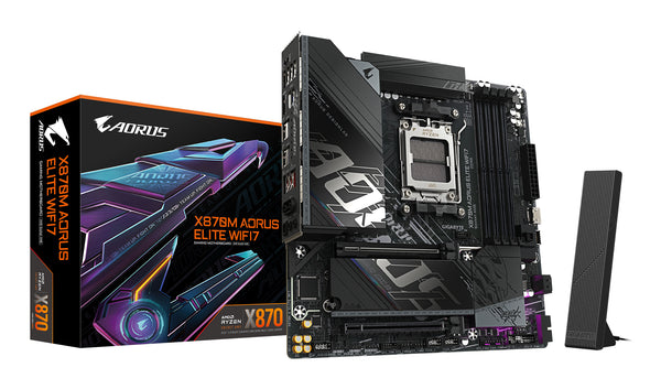 GIGABYTE X870M AORUS ELITE WIFI7 Mainboard – Unterstützt AMD Ryzen 9000 CPUs, digitale 14+2+2 Phasen VRM, bis zu 8200 MHz DDR5 (OC), 1 x PCIe 5.0 + 1 x PCIe 4.0, Wi-Fi 7, 2.5 GbE LAN, USB 4