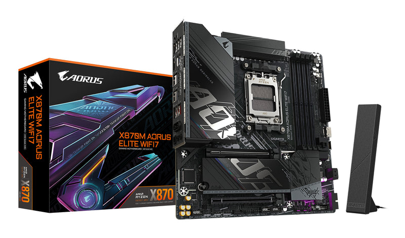 GIGABYTE X870M AORUS ELITE WIFI7 Mainboard – Unterstützt AMD Ryzen 9000 CPUs, digitale 14+2+2 Phasen VRM, bis zu 8200 MHz DDR5 (OC), 1 x PCIe 5.0 + 1 x PCIe 4.0, Wi-Fi 7, 2.5 GbE LAN, USB 4