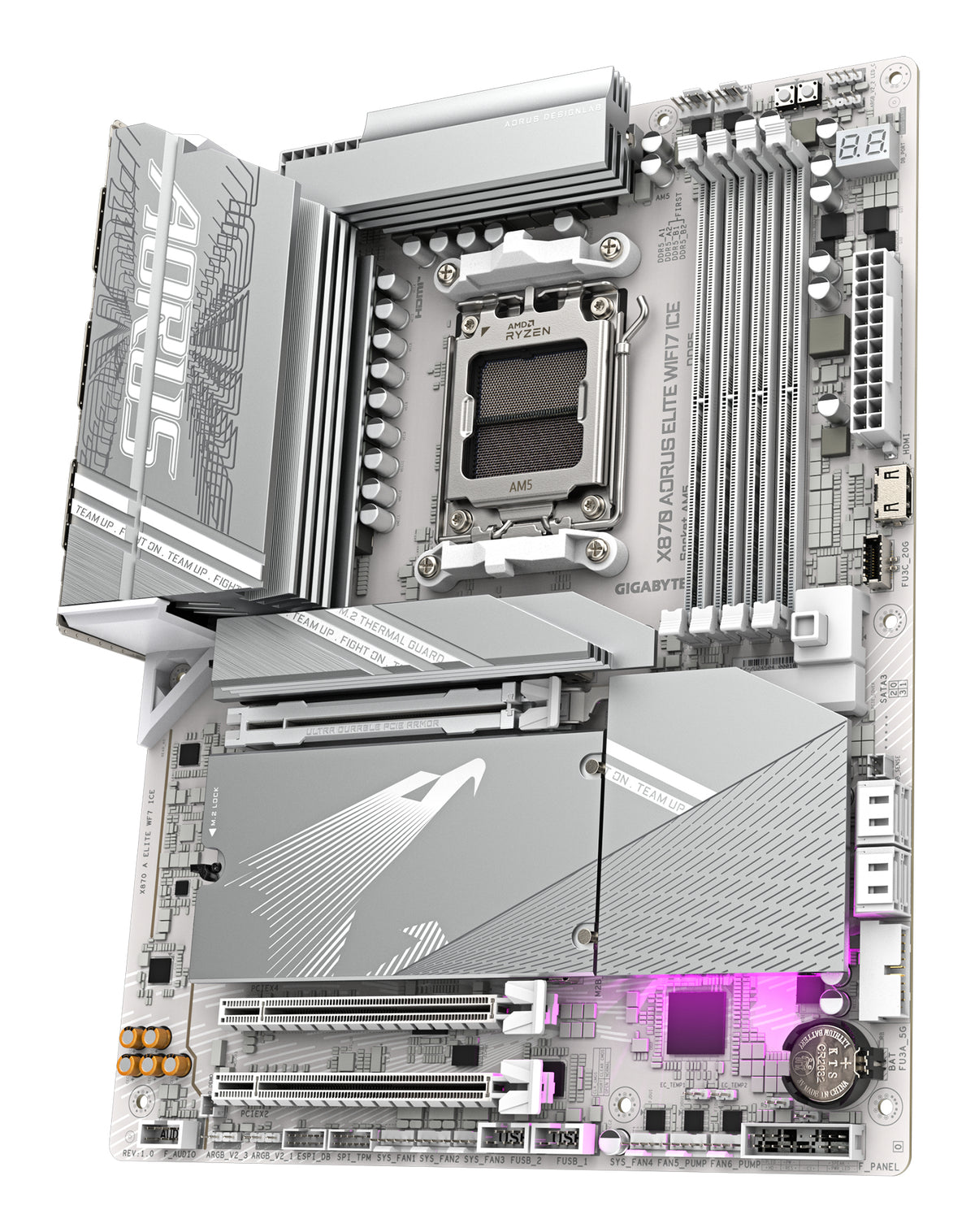 GIGABYTE X870 AORUS ELITE WIFI7 ICE Mainboard - Unterstützt AMD Ryzen 9000 CPUs, 16+2+2 Phasen Digitales VRM, bis zu 8200MHz DDR5 (OC), 3xPCIe 5.0 + 1xPCIe 4.0, Wi-Fi 7, 2.5GbE LAN, USB 4