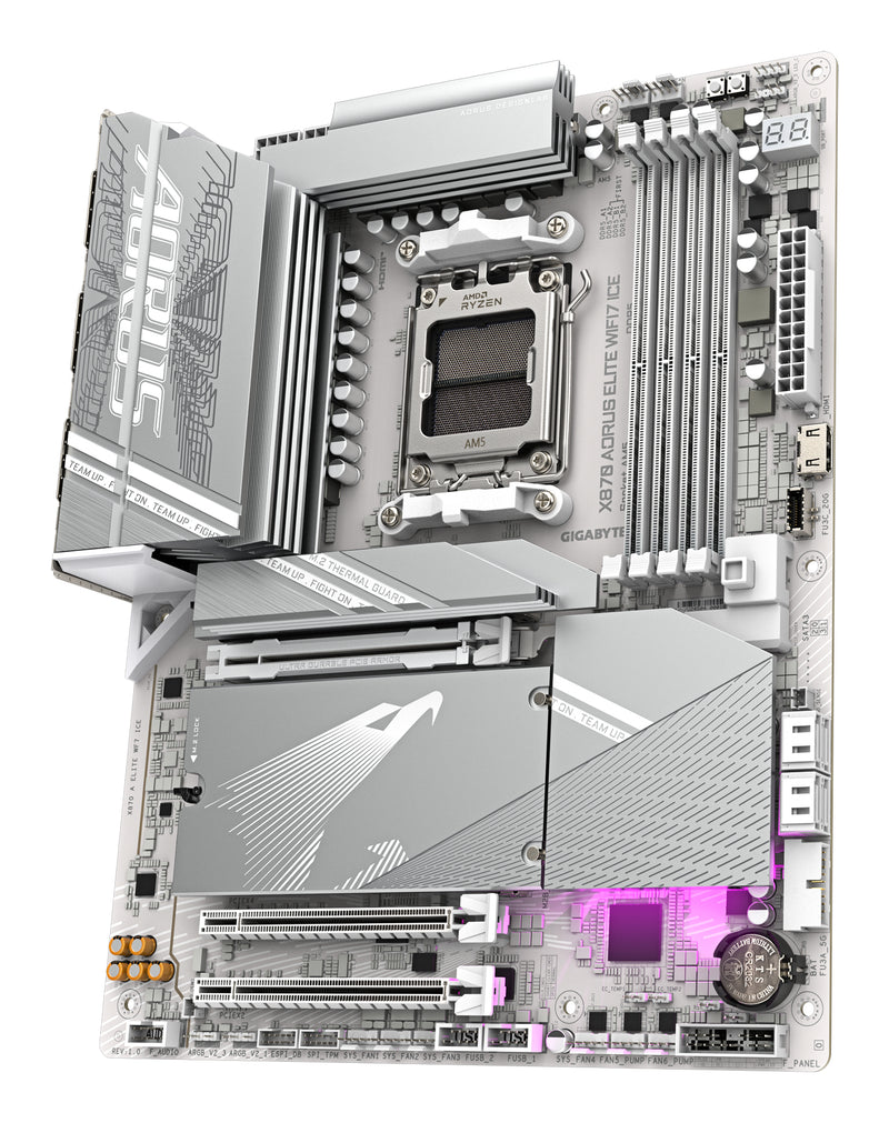 GIGABYTE X870 AORUS ELITE WIFI7 ICE Mainboard - Unterstützt AMD Ryzen 9000 CPUs, 16+2+2 Phasen Digitales VRM, bis zu 8200MHz DDR5 (OC), 3xPCIe 5.0 + 1xPCIe 4.0, Wi-Fi 7, 2.5GbE LAN, USB 4