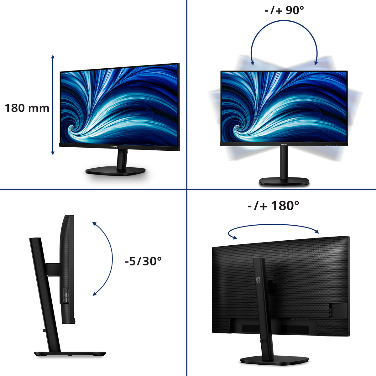 Philips 32B2U3601/00 Computerbildschirm 80 cm (31.5") 2560 x 1440 Pixel Quad HD LCD Schwarz
