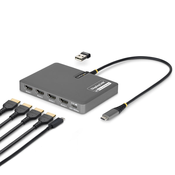 StarTech.com QUAD-USB-HDMI-ADAPT laptop-dockingstation & portreplikator Kabelgebunden USB 3.2 Gen 1 (3.1 Gen 1) Type-C Grau