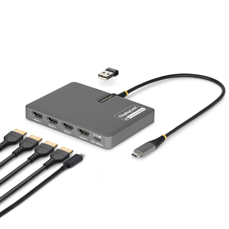 StarTech.com QUAD-USB-HDMI-ADAPT laptop-dockingstation & portreplikator Kabelgebunden USB 3.2 Gen 1 (3.1 Gen 1) Type-C Grau