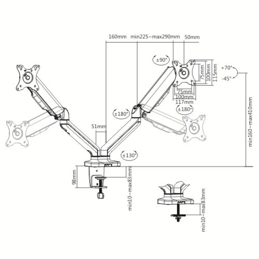 Techly ICA-LCD 462B Flachbildschirm-Tischhalterung 81,3 cm (32") Tisch/Bank Schwarz