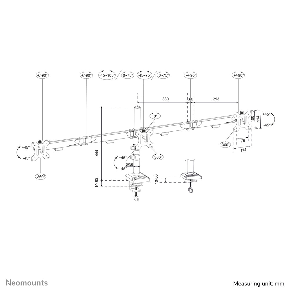 Neomounts DS60-600BL3 Monitorarm 10-27" - Quick Fix - 180°-Stopp