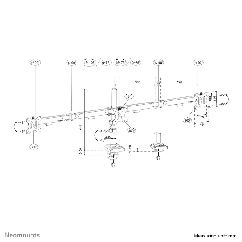 Neomounts DS60-600BL3 Monitorarm 10-27" - Quick Fix - 180°-Stopp