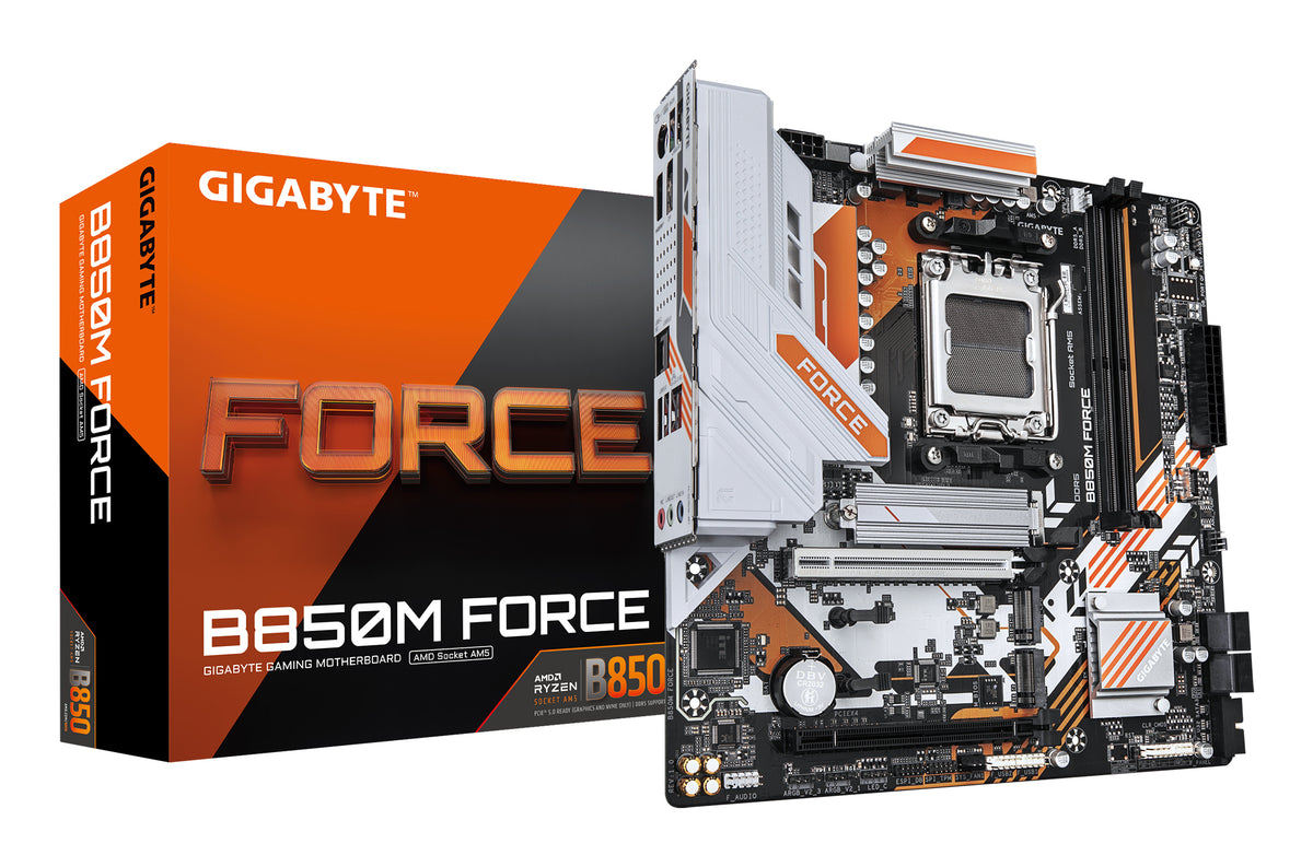 GIGABYTE B850M FORCE Mainboard – Unterstützt AMD Ryzen 9000 Serie Prozessoren, 8+2+2 Phasen Digital-VRM, bis zu 9600 MHz DDR5 (OC), 1 x PCIe 5.0 M.2 + 2 x PCIe 4.0 M.2, 2.5 GbE LAN, USB 3.2 Gen 2