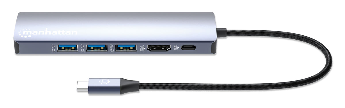 Manhattan 153959 laptop-dockingstation & portreplikator Kabelgebunden USB 3.2 Gen 1 (3.1 Gen 1) Type-C Silber
