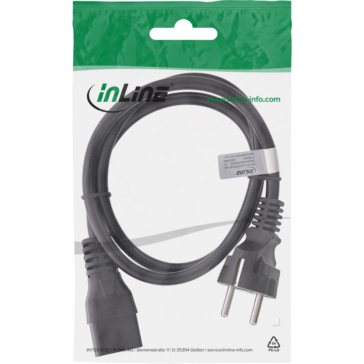 InLine Netzkabel 16A, Schutzkontakt gerade / Kaltgerätestecker IEC320/C19, 2m