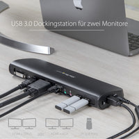 StarTech.com Dual Monitor USB 3.0 Laptop Docking Station mit HDMI/DVI/VGA, 3x USB-A Hub, GbE, Audio, Universal Type-A Dock für Windows/macOS/ChromeOS - TAA Konform